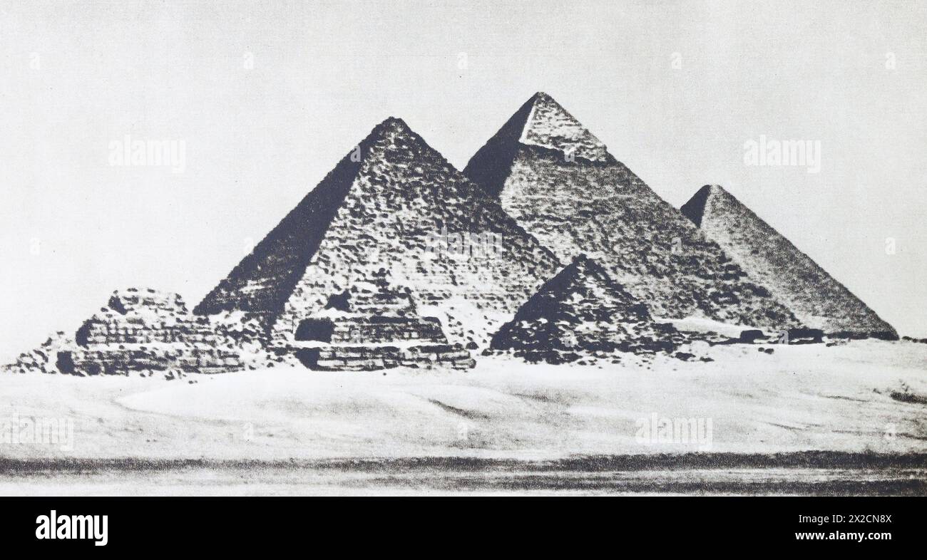 Great Pyramids at Giza. Photo from the mid-20th century. Stock Photo