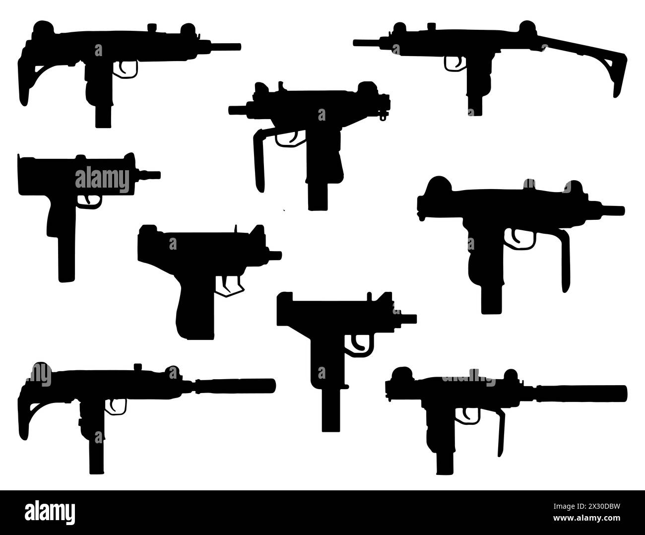 Uzi submachine gun silhouette vector art Stock Vector