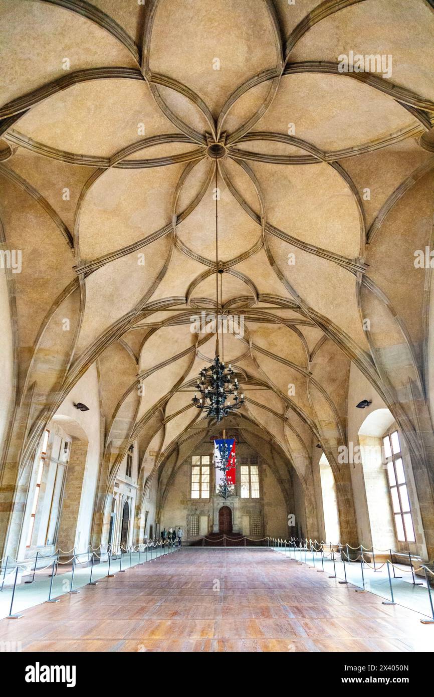 Interior of the late 15th century Vladislav Hall at the Old Royal Palace, Prague Castle, Prague, Czech Republic Stock Photo