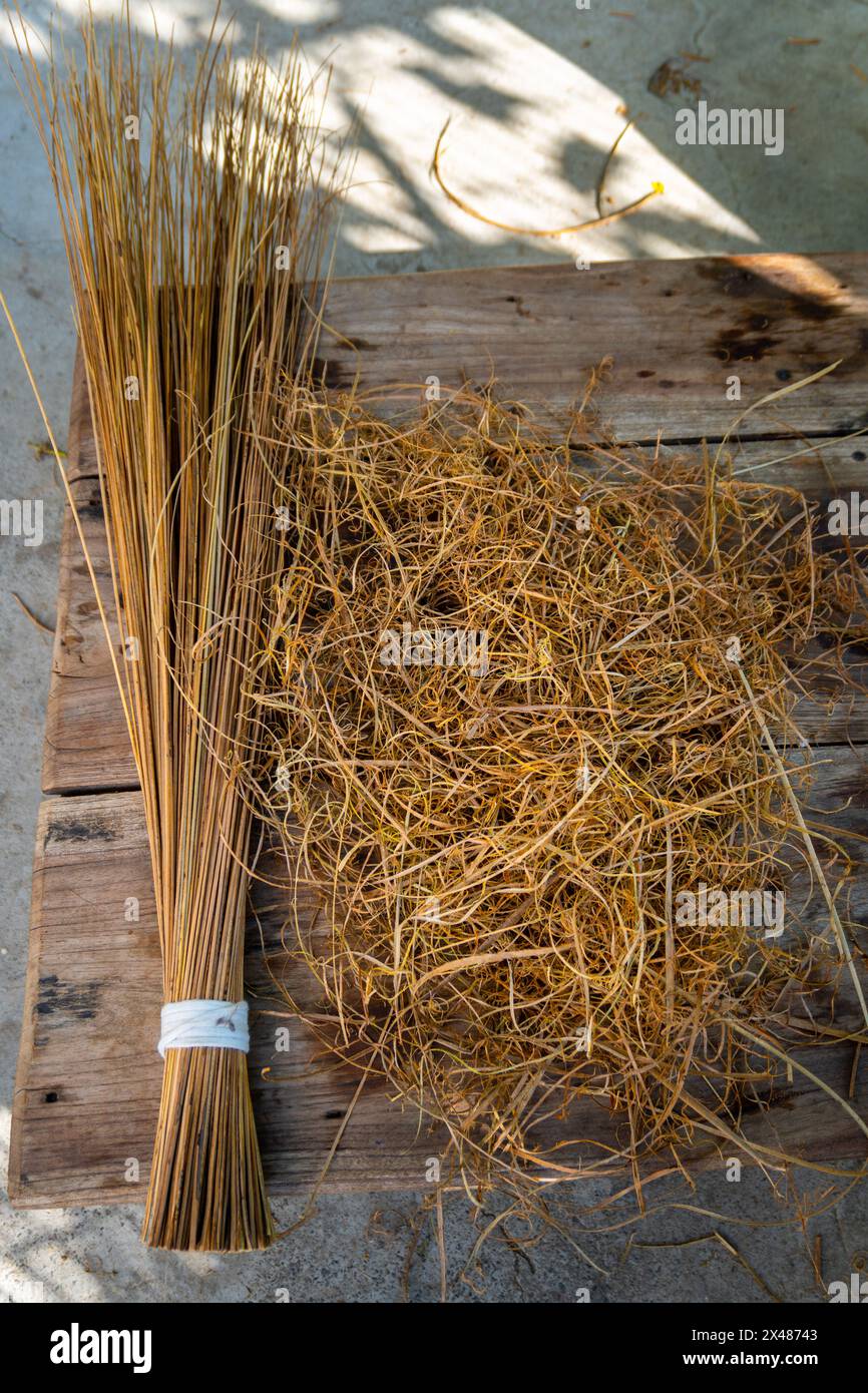 Organic Uttarakhand brooms made with coconut husk & agri waste. Eco-friendly & traditional. Perfect for eco-conscious consumers. India's sustainable c Stock Photo