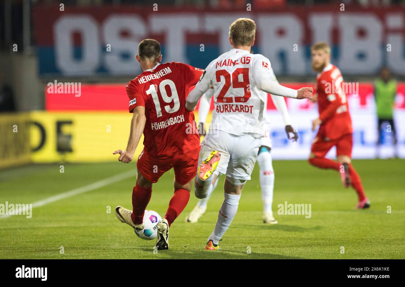 Football match, Jonas FOeHRENBACH 1. FC Heidenheim left from behind with a pass into the deep for his team mate Jan-Niklas BESTE 1. FC Heidenheim Stock Photo