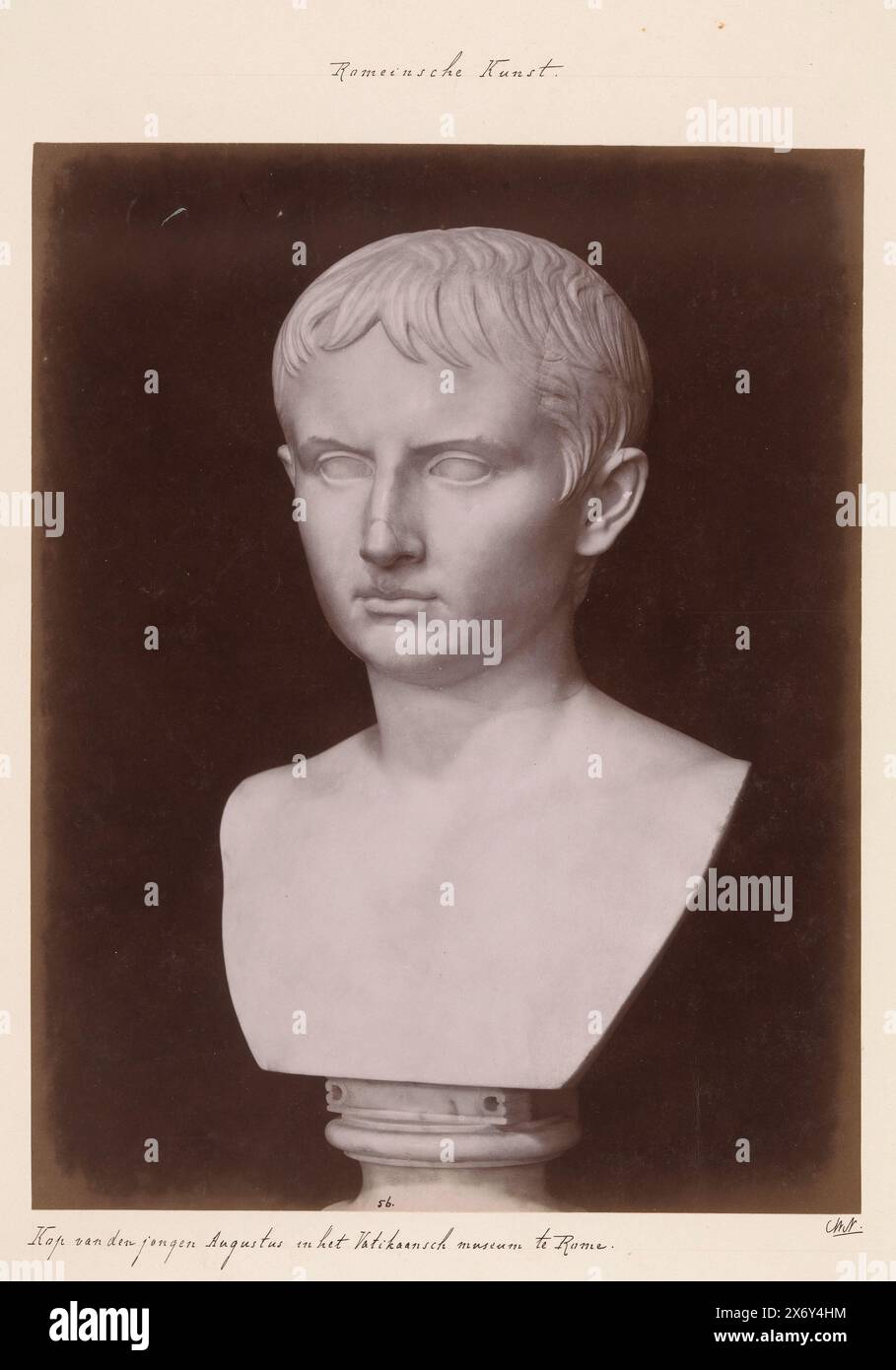 Bust of the young Imperator Caesar Augustus, Head of a boy Augustus in the Vatican Museum in Rome. (title on object), photograph, anonymous, Europe, c. 1875 - c. 1900, cardboard, albumen print, height, 246 mm × width, 191 mm Stock Photo