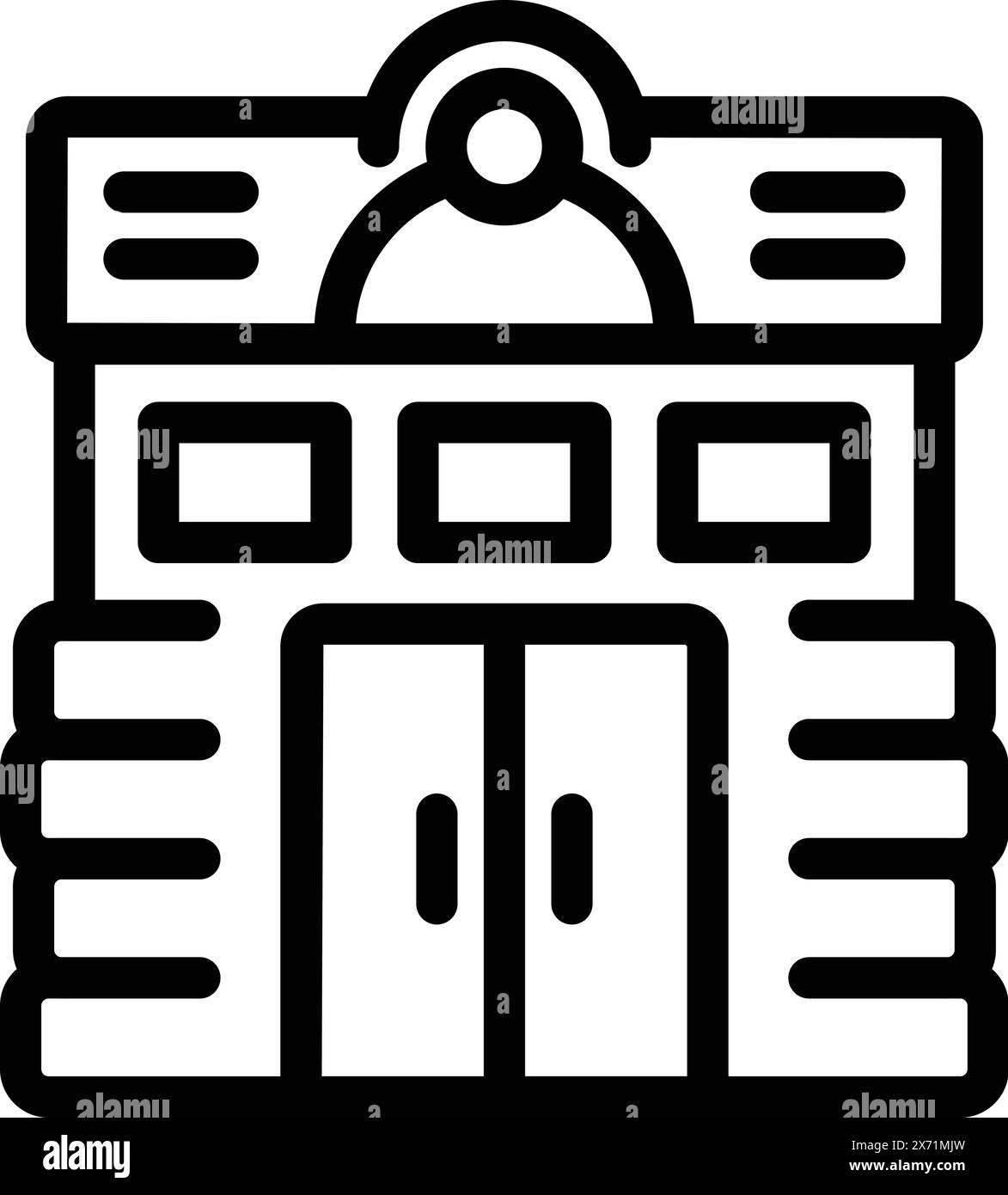 Simple monochrome cartoon vector illustration of a fire station icon ...