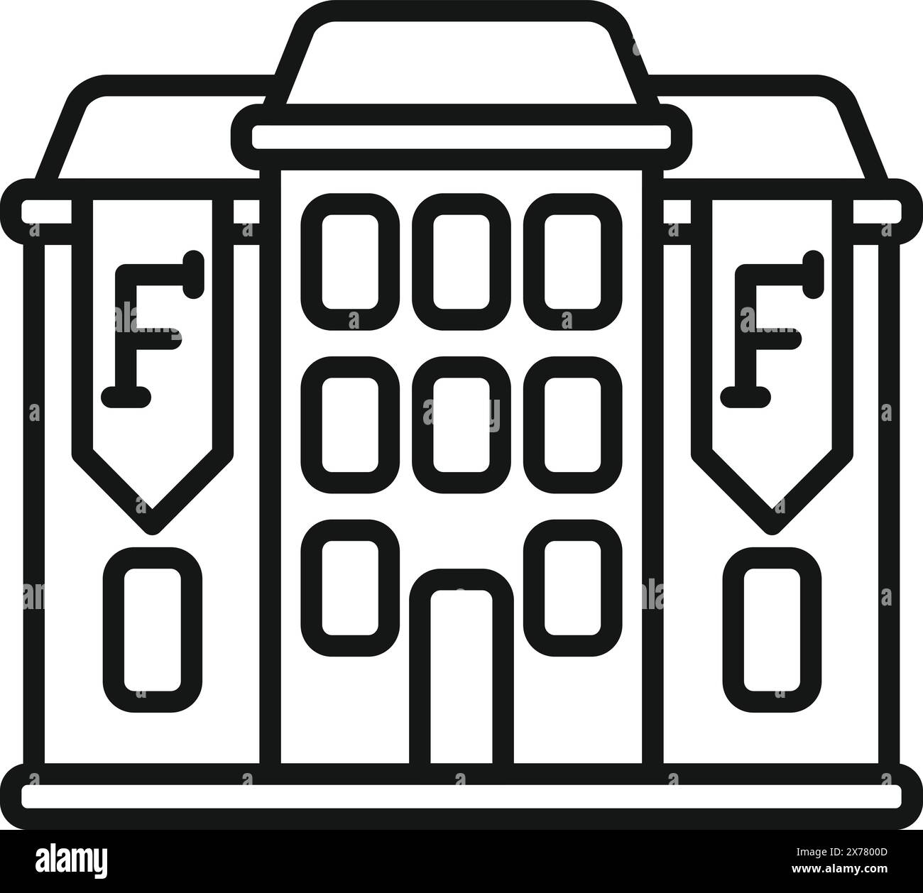 Line art illustration of a fire station with typical features and ...