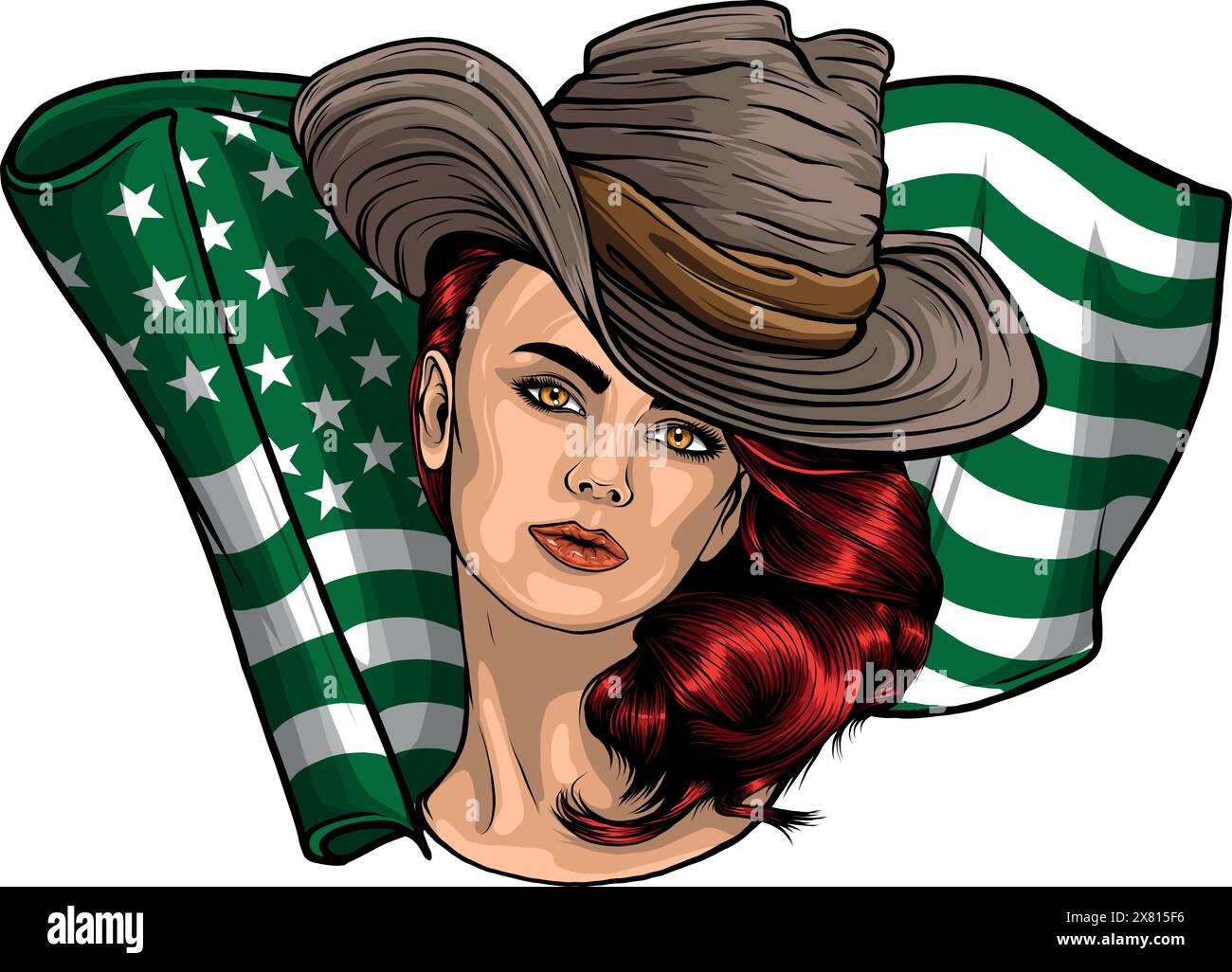 Cowboy girl face with hat Vector Illustration draw Stock Vector