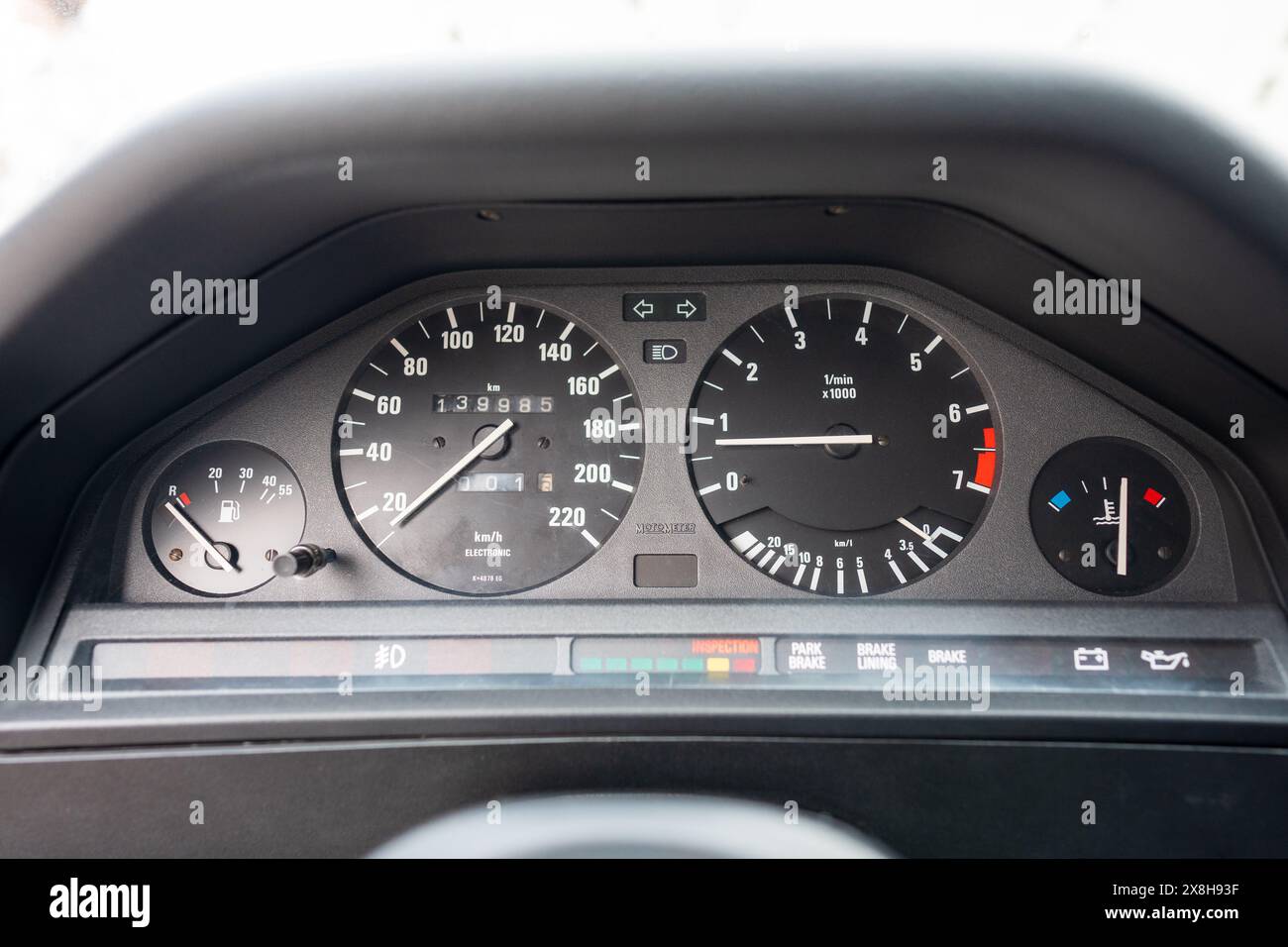 Riga, Latvia - April 1, 2024: Dashboard of classic BMW E30 car. Stock Photo