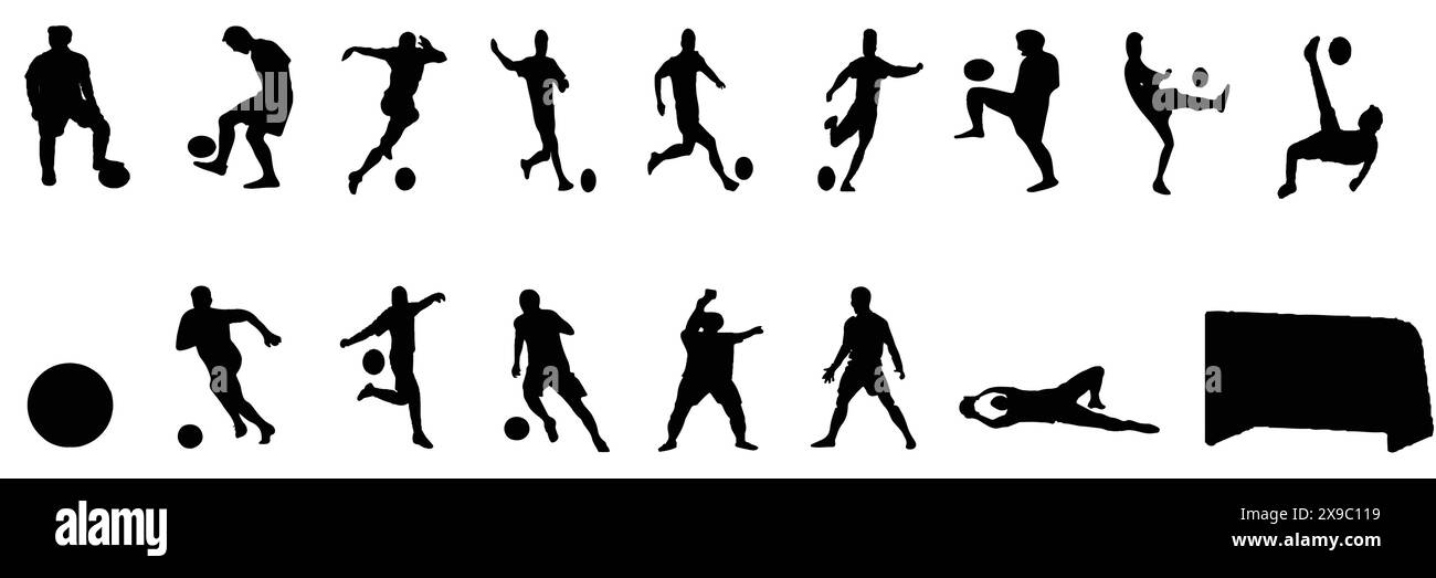 Set of football soccer players. Soccer player silhouette vector ...