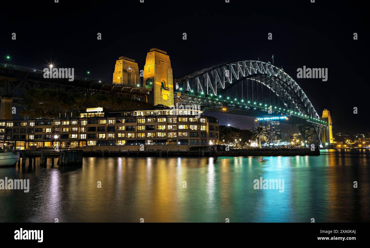 The Park Hyatt Hotel and Harbour Bridge, Sydney at night Stock Photo