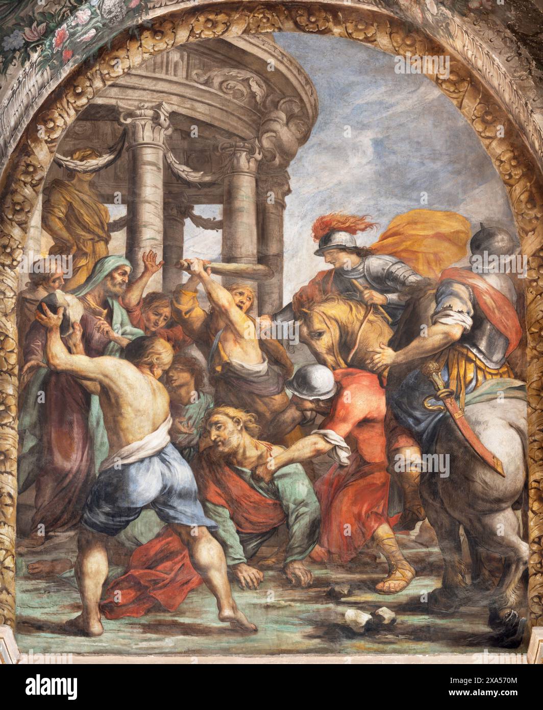 PERUGIA, ITALY - MAY 18, 2024: The baroque fresco of stoning of St ...