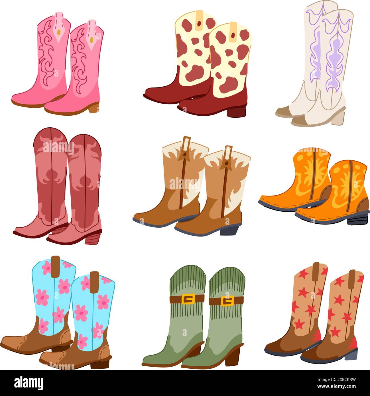 cowgirl boots set cartoon vector illustration Stock Vector