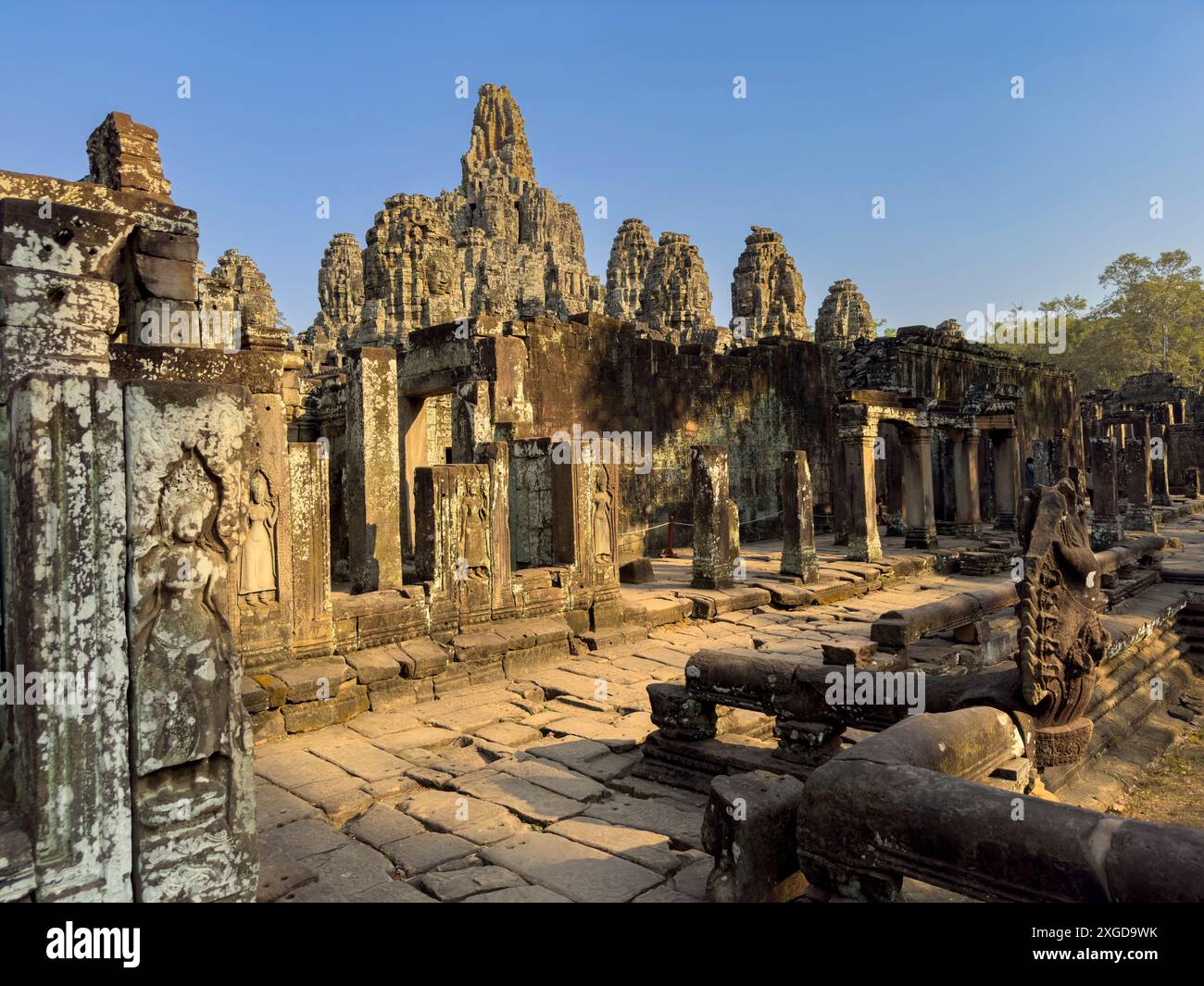 Bayon, the late 12th century state temple of king Jayavarman VII, UNESCO World Heritage Site, standing in the middle of Angkor Thom, Cambodia, Indochi Stock Photo