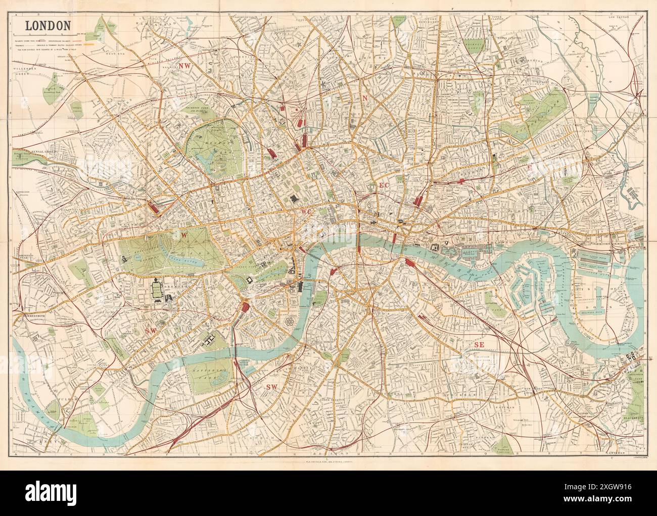 Map of London published by W.H. Smith & Son's showing central London circa 1885. Stock Photo