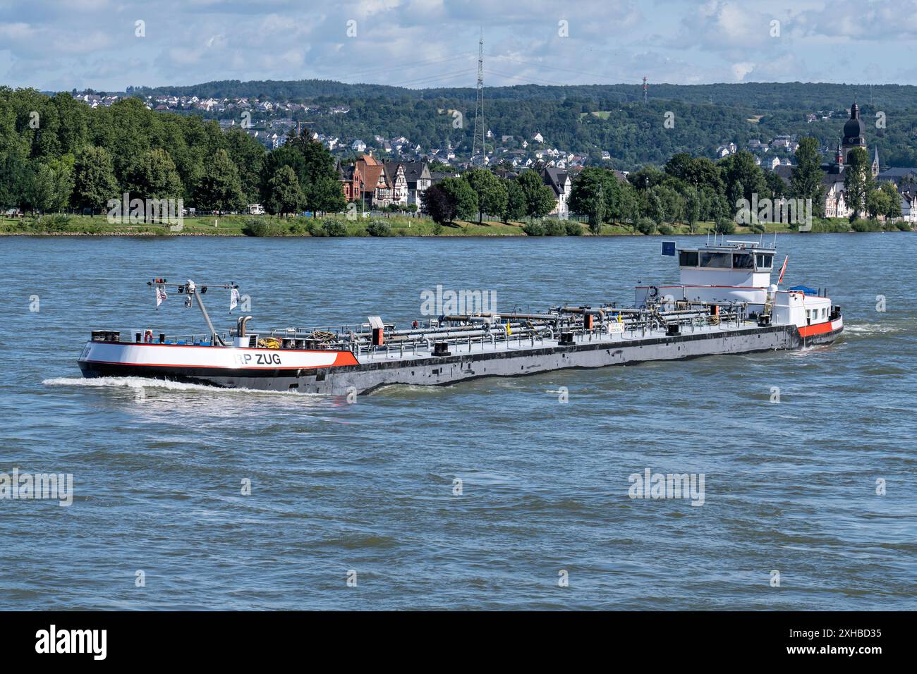 inland tanker RP Zug on the river Rhine in Koblenz, Germany Stock Photo