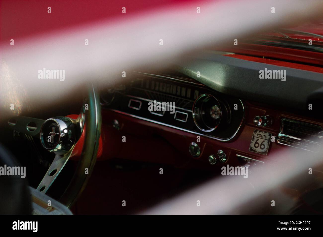 Interior view of 1966 Ford Mustang car from the window. Stock Photo