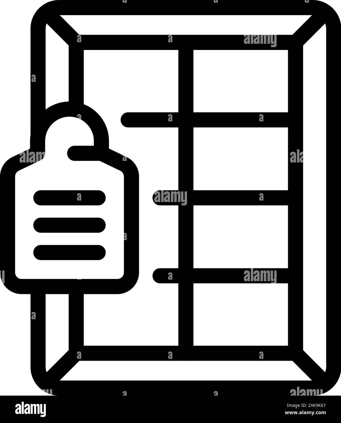 Line icon of a supermarket shelf with a blank price tag, suggesting a need to restock Stock Vector