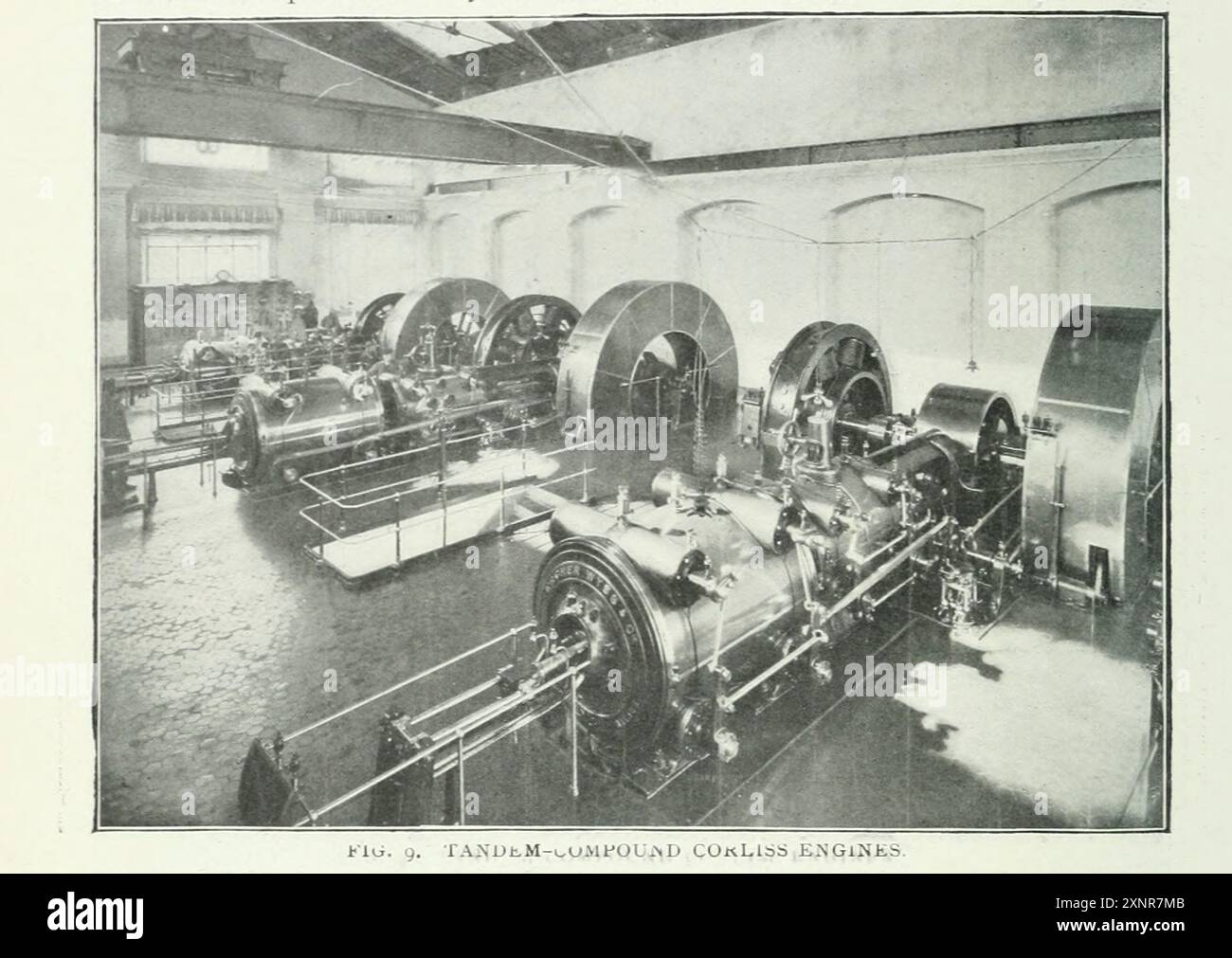 TANDEM-COMPOUND CORLISS ENGINE Installed at the Central Electric Station, Florence, Italy. Showing the improved Frikart valve gear. Escher. Wyss & Co., Zurich. from the Article STEAM-ENGINE BUILDING IN SWITZERLAND. By A. Stodola.  from The Engineering Magazine Devoted to Industrial Progress Volume XVIII 1899-1900 The Engineering Magazine Co Stock Photo