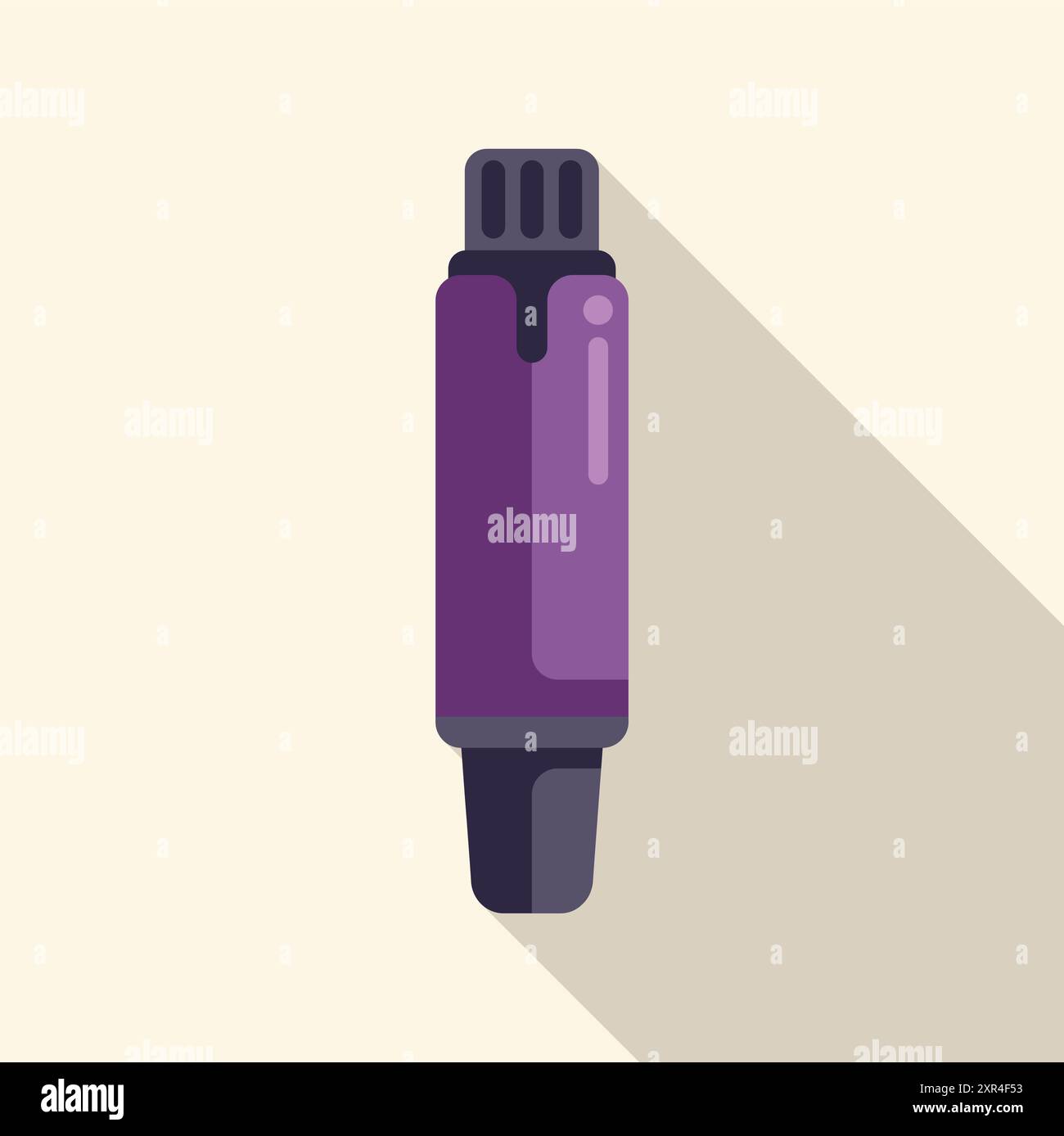 Purple permanent marker pen icon casting a long shadow on a light background Stock Vector