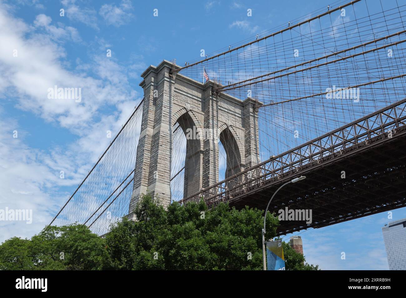 General view of Brooklyn Bridge from the Brooklyn side in New York City, New York, United States of America Stock Photo