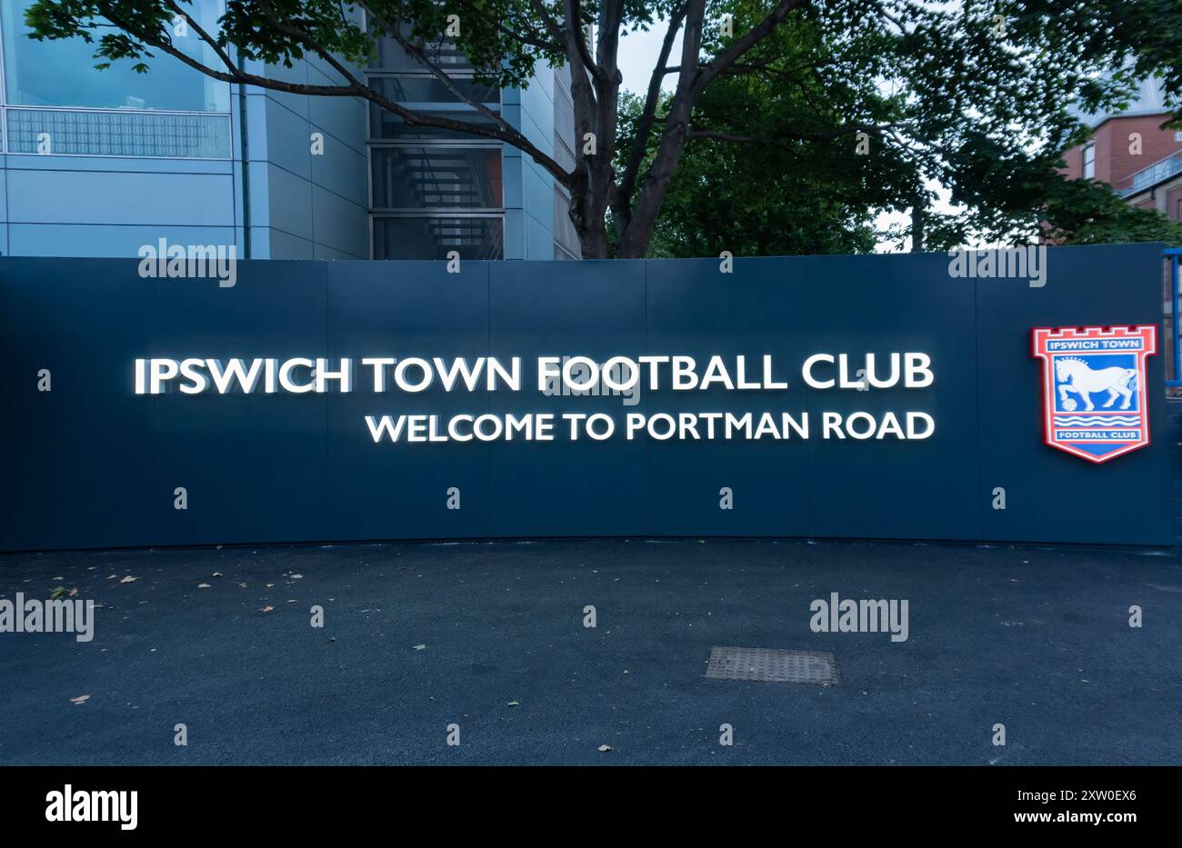 The main entrance to Portman Road, the home of Ipswich Town Football Club in Suffolk, UK Stock Photo