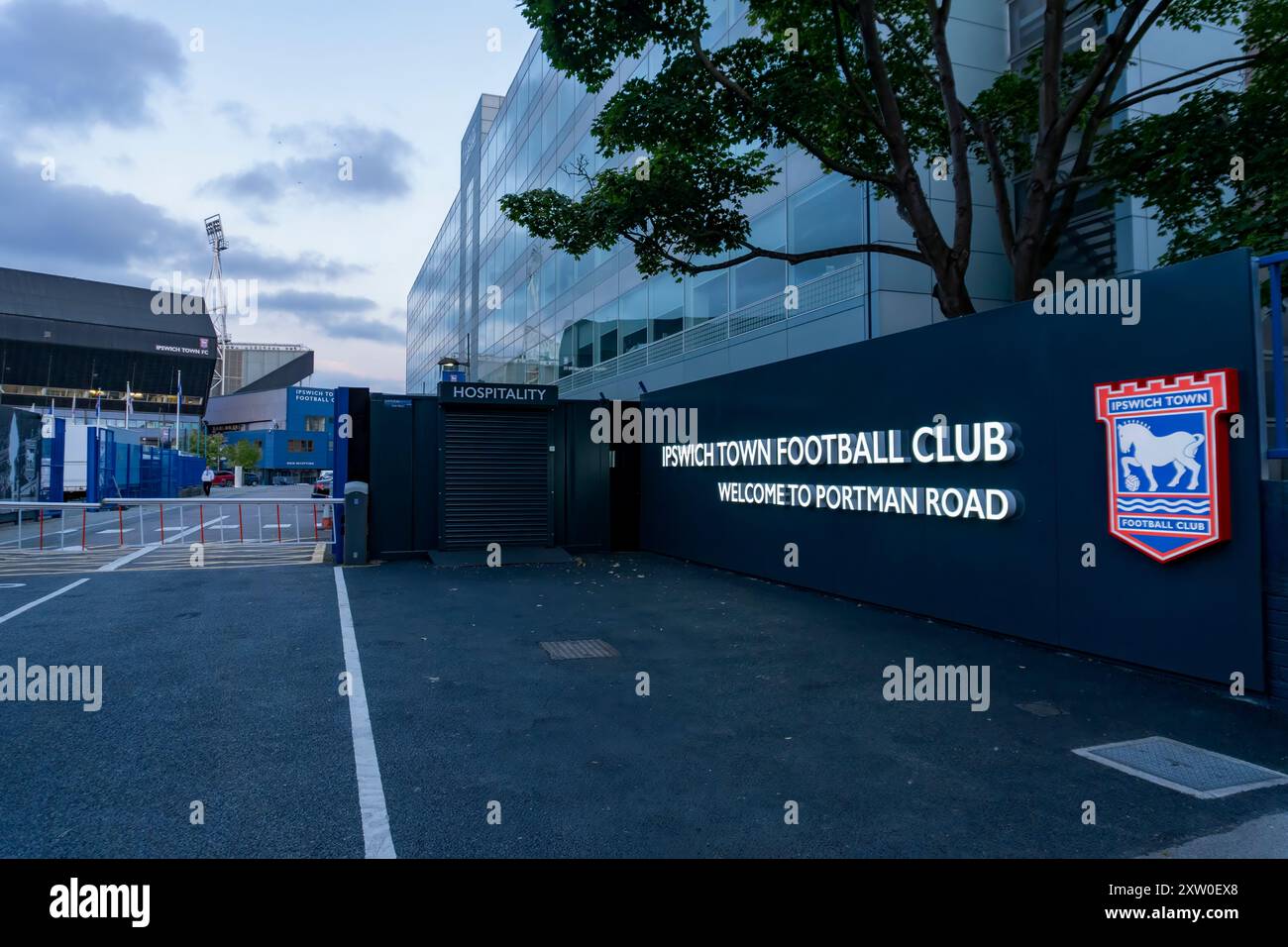 The main entrance to Portman Road, the home of Ipswich Town Football Club in Suffolk, UK Stock Photo