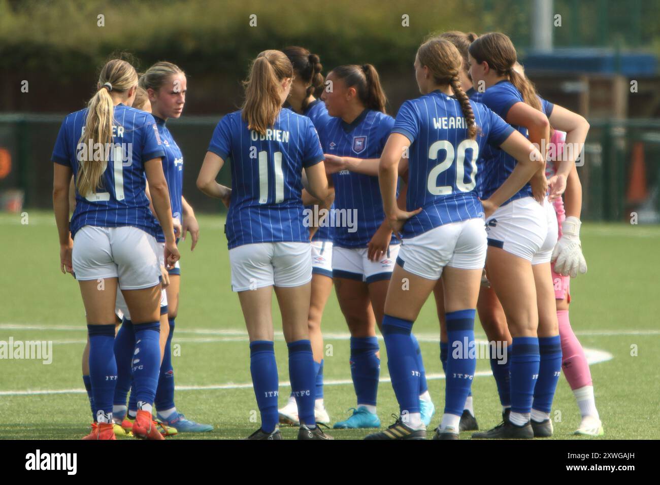 Ipswich players talk Oxford United Women FC v Ipswich Town FC Women FA Women's National League 18 August 2024 at Oxford City FC Stock Photo