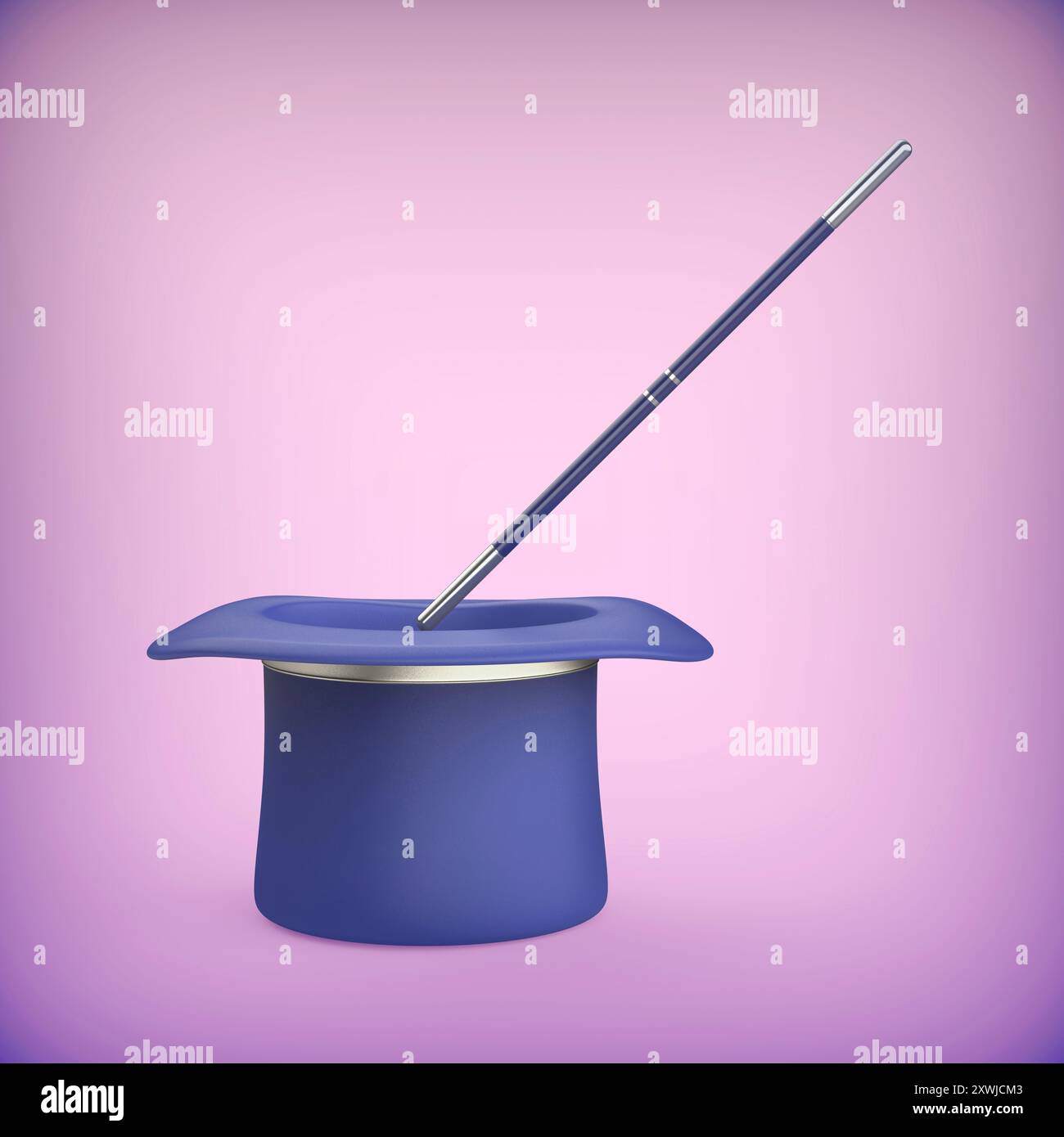 Magician top hat and magic wand Stock Photo