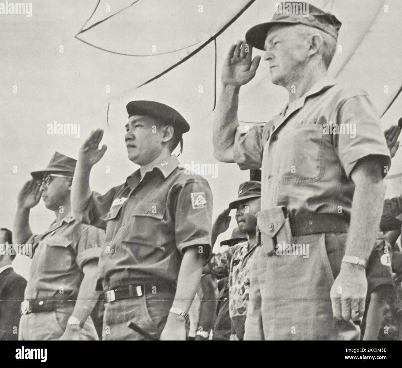 Vietnam War. Working Together To Defend The People. Military cooperation between the armies of the United States, South Korea and South Vietnam. 1960s Stock Photo