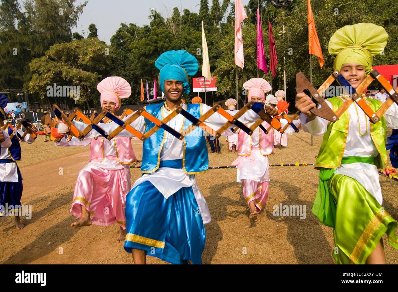 Punjabi Bhangra dancers in action. Stock Photo