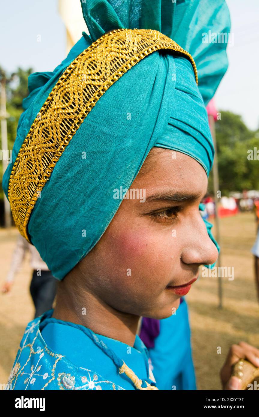 Portrait of a Punjabi Bhangra dancer taken during a Sikh  festival in Chanddigarh, India. Stock Photo