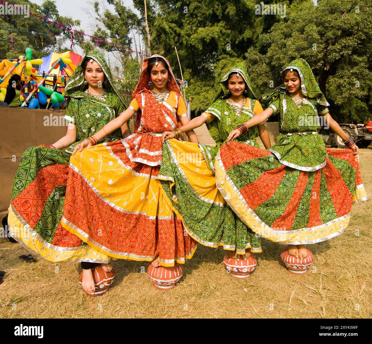 Punjabi Bhangra dancers in action. Stock Photo