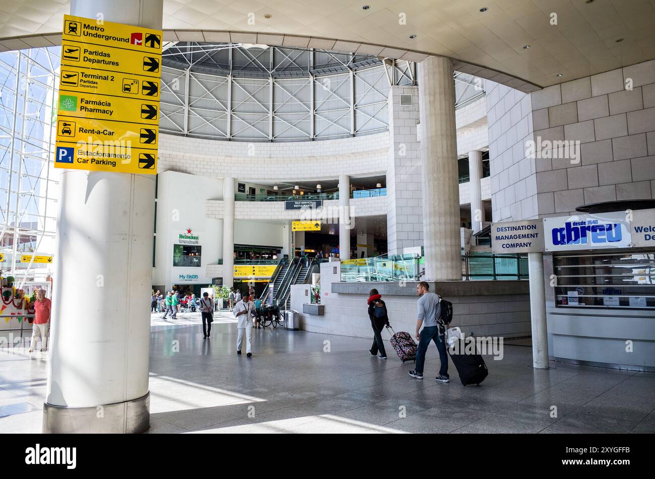 LISBON, Portugal — Humberto Delgado Airport, also known as Lisbon Airport, serves as the main international gateway to Portugal's capital city. This modern facility handles millions of passengers annually, connecting Lisbon to destinations worldwide and serving as a crucial hub for Portuguese and European air travel. Stock Photo