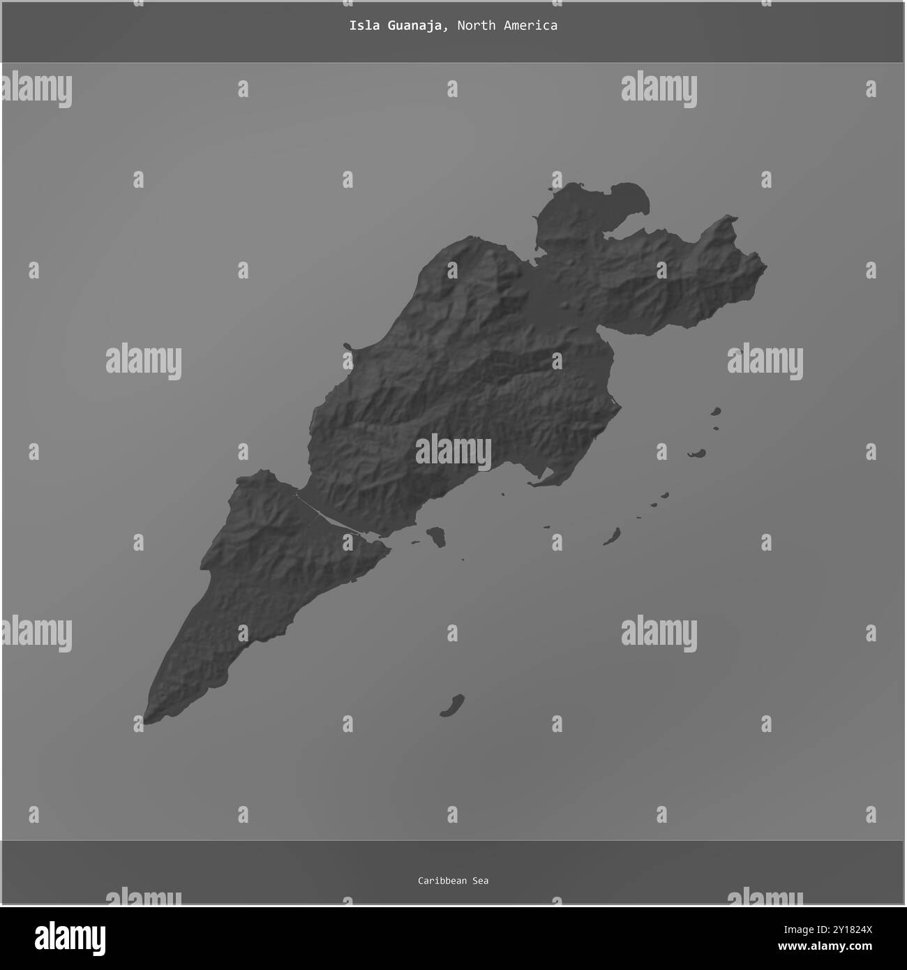 Isla Guanaja in the Caribbean Sea, belonging to Honduras, cropped to square on a bilevel elevation map Stock Photo