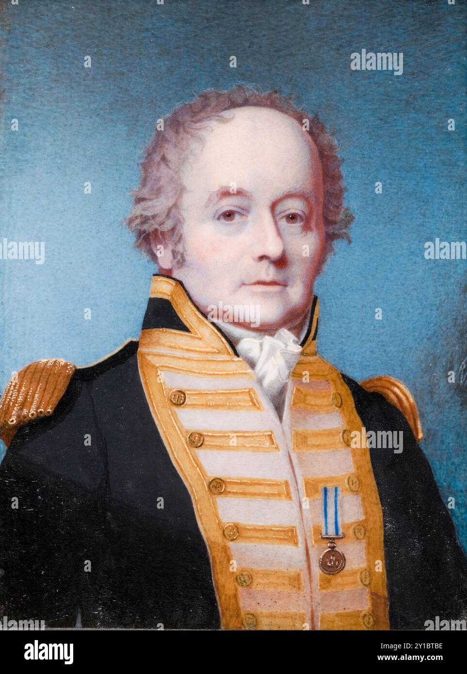 Captain William Bligh (1754-1817), British officer Royal Navy and a colonial administrator. Best known for the mutiny on HMS Bounty in 1789, portrait miniature painting in watercolour on ivory by Alexander Huey, 1814 Stock Photo