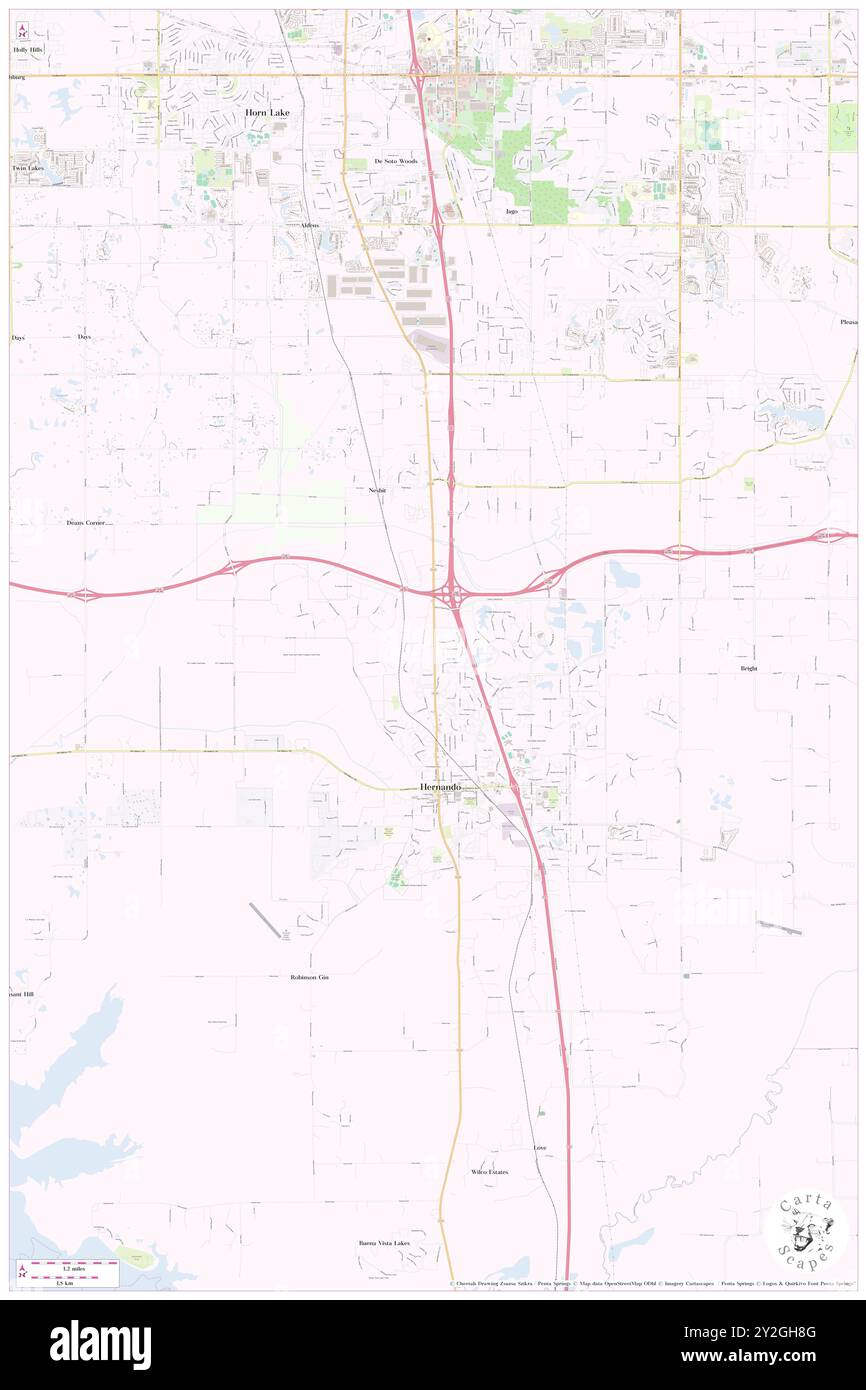 Hernando, De Soto County, US, United States, Mississippi, N 34 49' 26'', S 89 59' 37'', map, Cartascapes Map published in 2024. Explore Cartascapes, a map revealing Earth's diverse landscapes, cultures, and ecosystems. Journey through time and space, discovering the interconnectedness of our planet's past, present, and future. Stock Photo