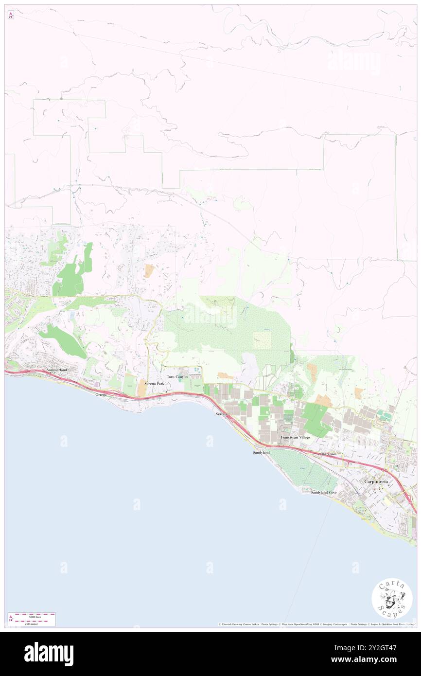 Toro Canyon, Santa Barbara County, US, United States, California, N 34 25' 12'', S 119 34' 1'', map, Cartascapes Map published in 2024. Explore Cartascapes, a map revealing Earth's diverse landscapes, cultures, and ecosystems. Journey through time and space, discovering the interconnectedness of our planet's past, present, and future. Stock Photo