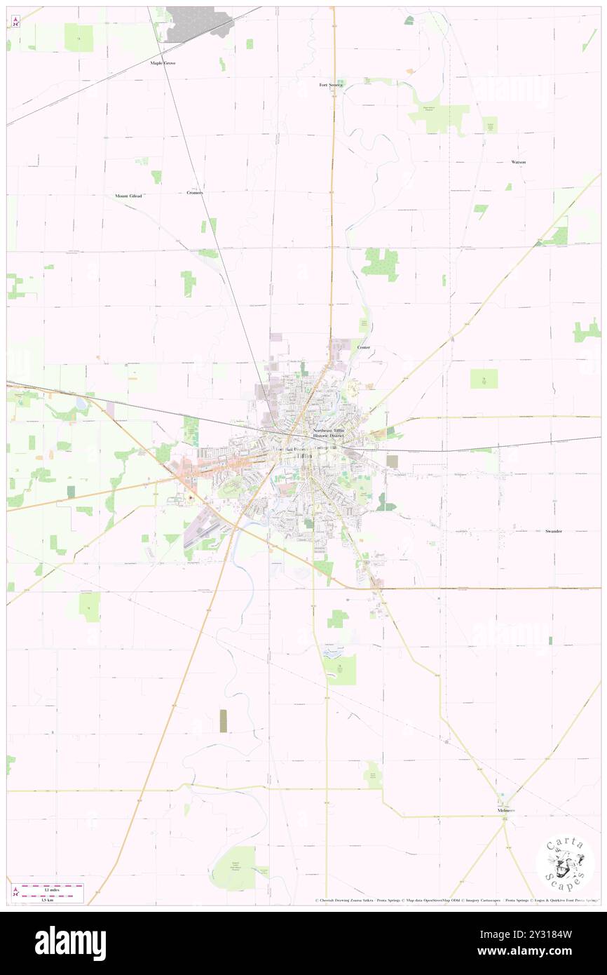 Tiffin, Seneca County, US, United States, Ohio, N 41 6' 52'', S 83 10' 40'', map, Cartascapes Map published in 2024. Explore Cartascapes, a map revealing Earth's diverse landscapes, cultures, and ecosystems. Journey through time and space, discovering the interconnectedness of our planet's past, present, and future. Stock Photo