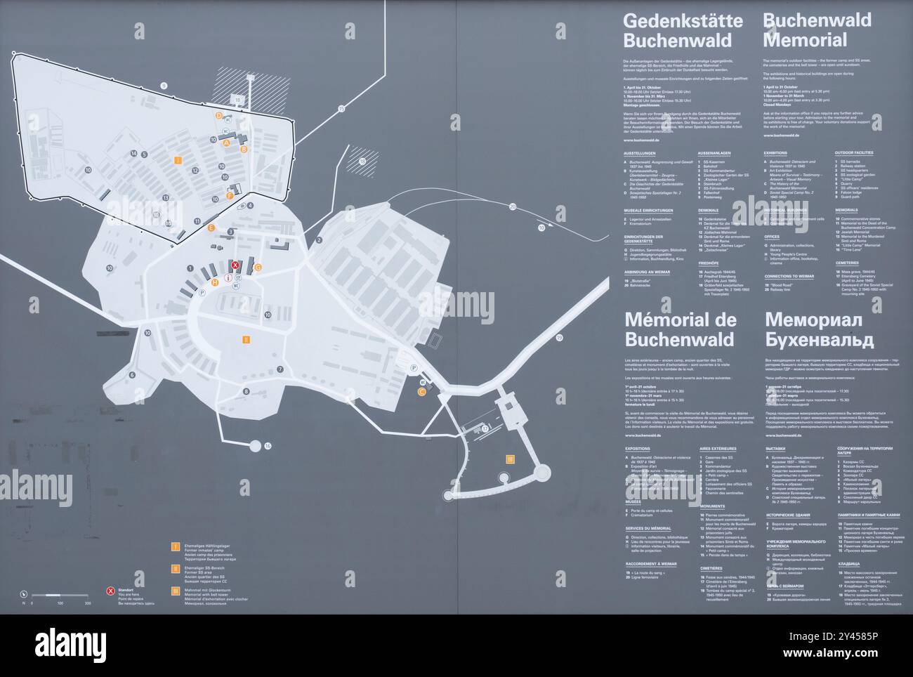 Map of Buchenwald concentration camp with memorial's outdoor facilities near Weimar, Thuringia, Germany Stock Photo