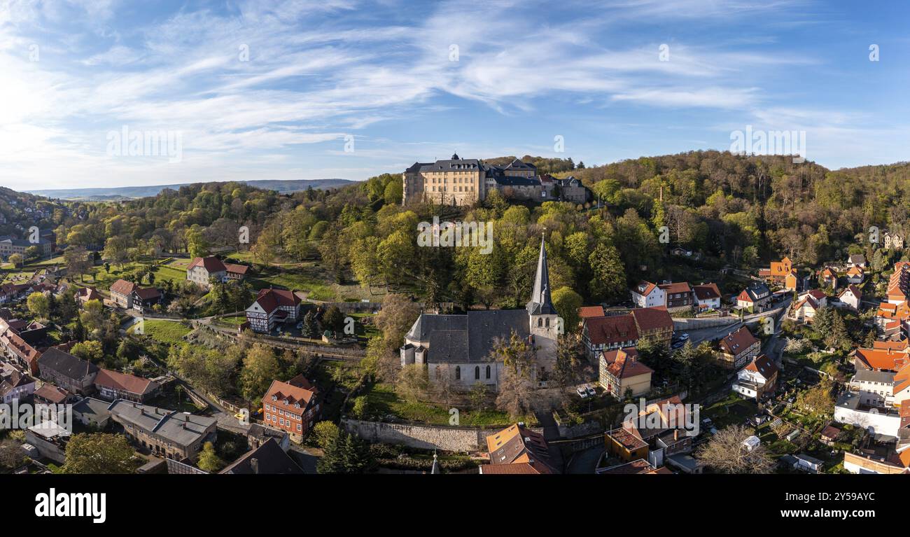 Aerial photographs of the Harz district View of Blankenburg Castle Stock Photo