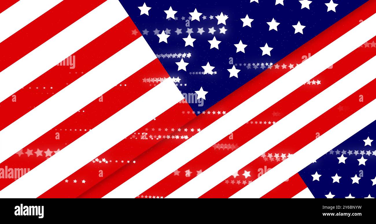 Image of stars and stripes of american flag over statue of liberty silhouette Stock Photo