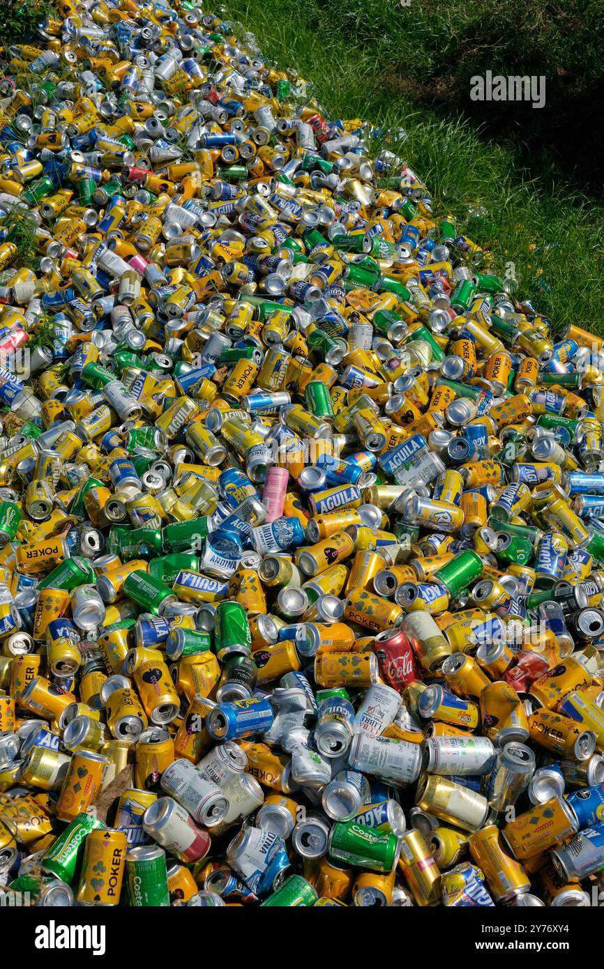 trash cans on the floor in San Andres, Colombia Stock Photo