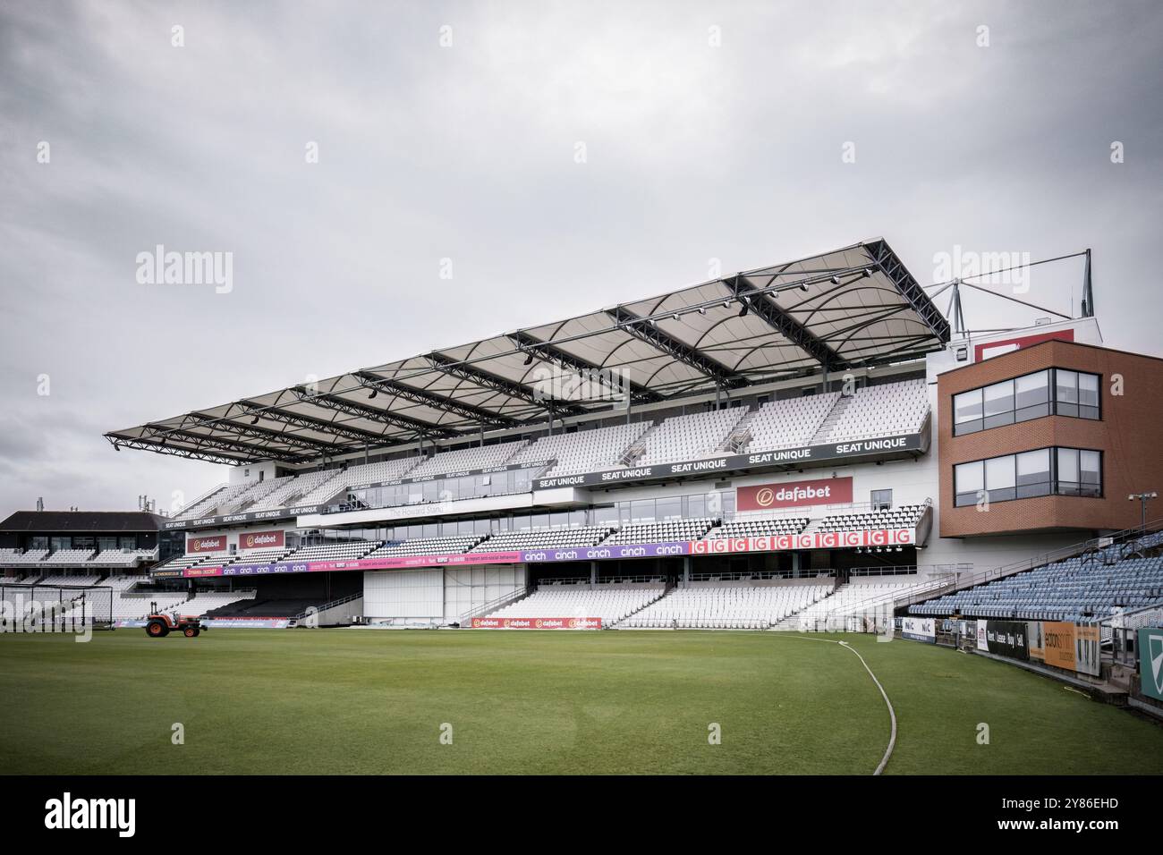 General views of the Emerald Stand, Headingley Stadium, Leeds, West Yorkshire. Headingley is the home of Yorkshire County Cricket Club. Stock Photo