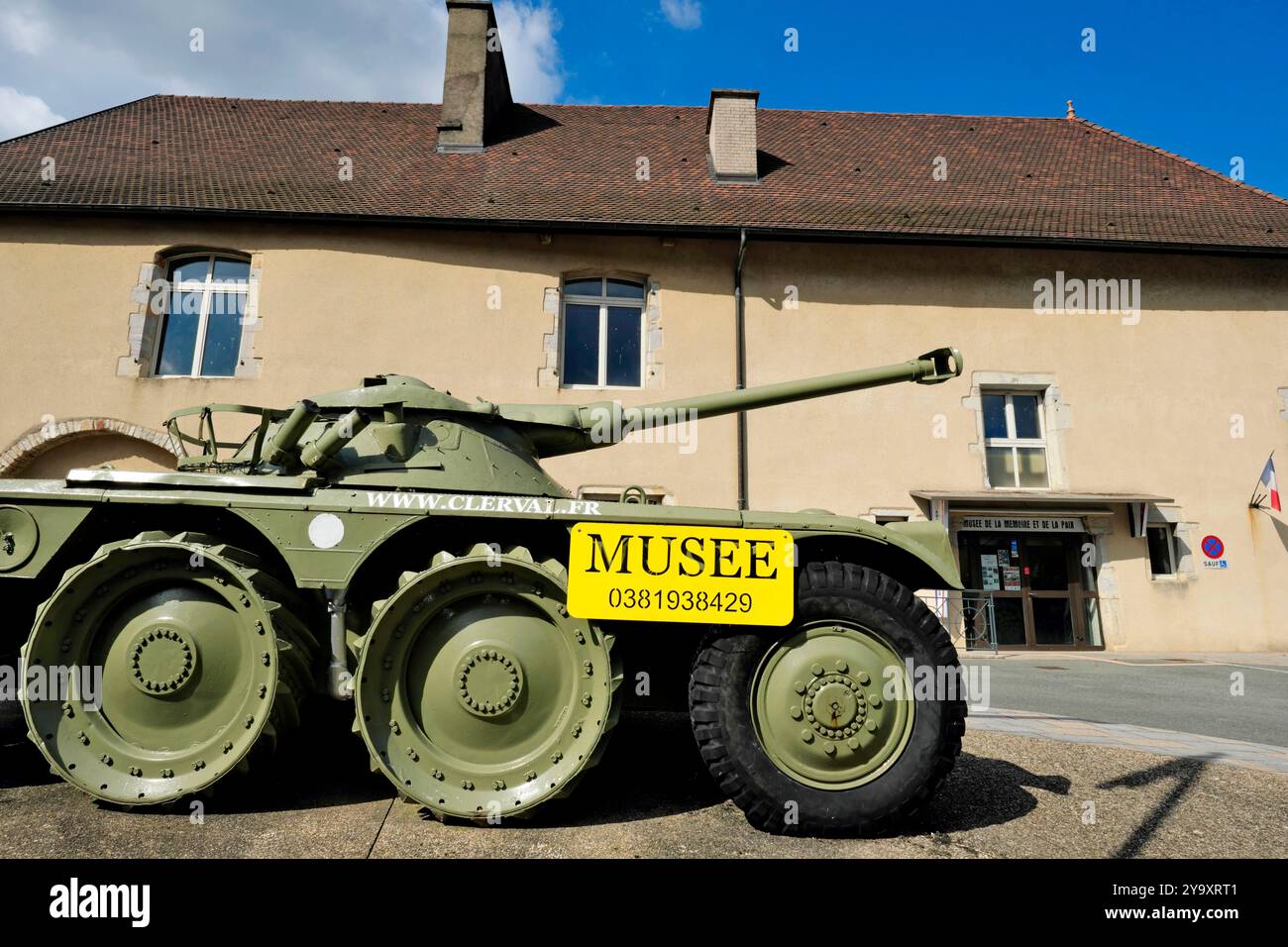 France, Doubs, Clerval, museum of Memory and Peace , french tank EBR, armoured reconnaissance vehicle, entry Stock Photo