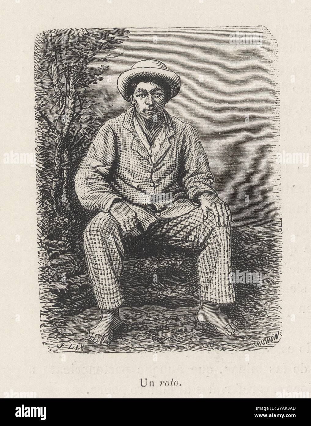 Chile of the 19th century. Vintage illustration of Chilean poor man. Chile. 1872 Stock Photo