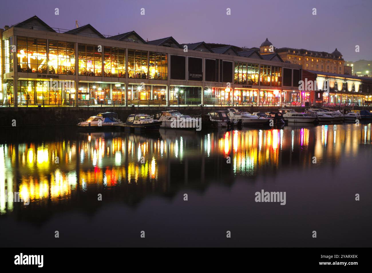 Bristol harborside illuminated at night Stock Photo