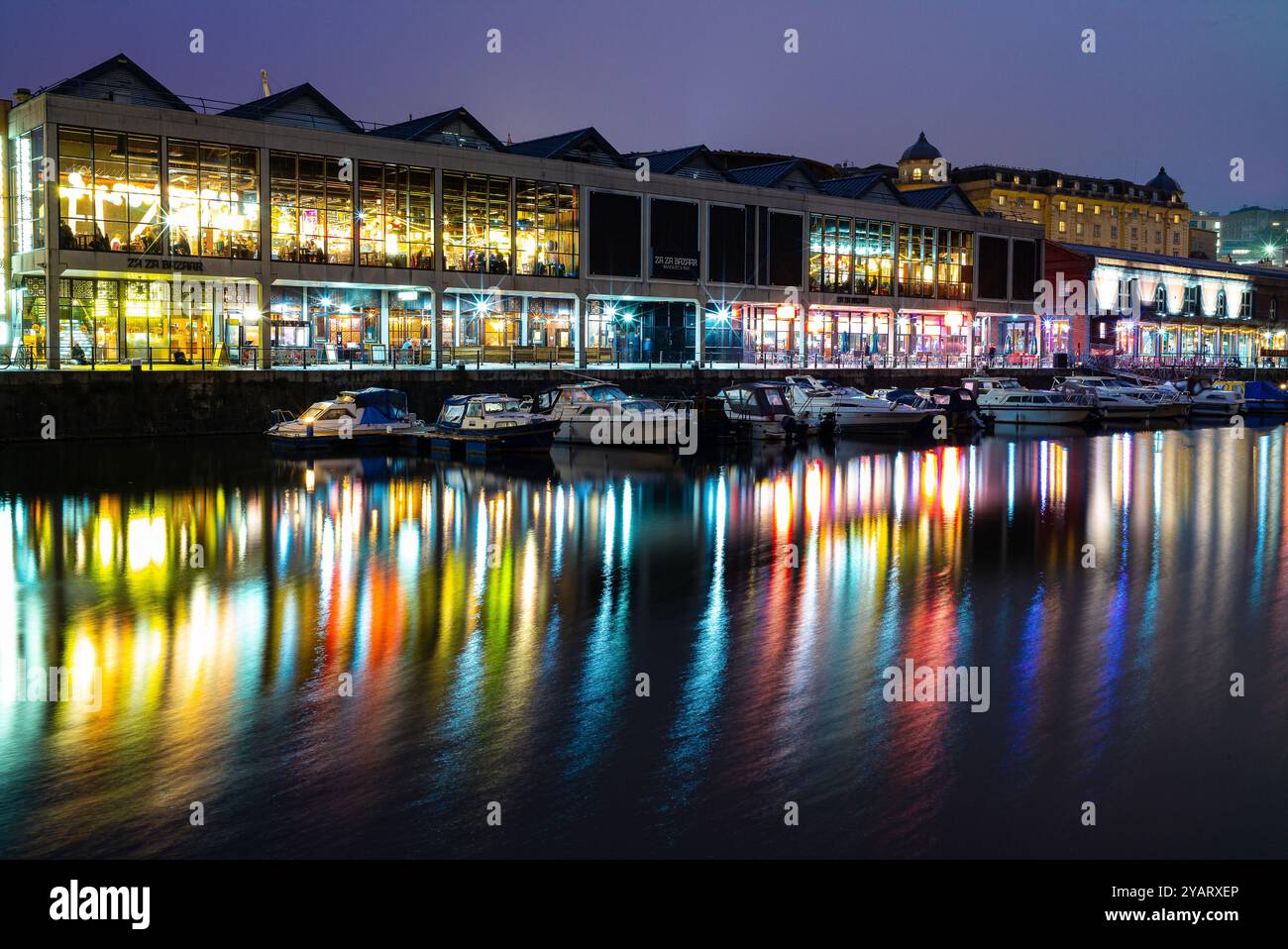 Bristol harborside illuminated at night Stock Photo