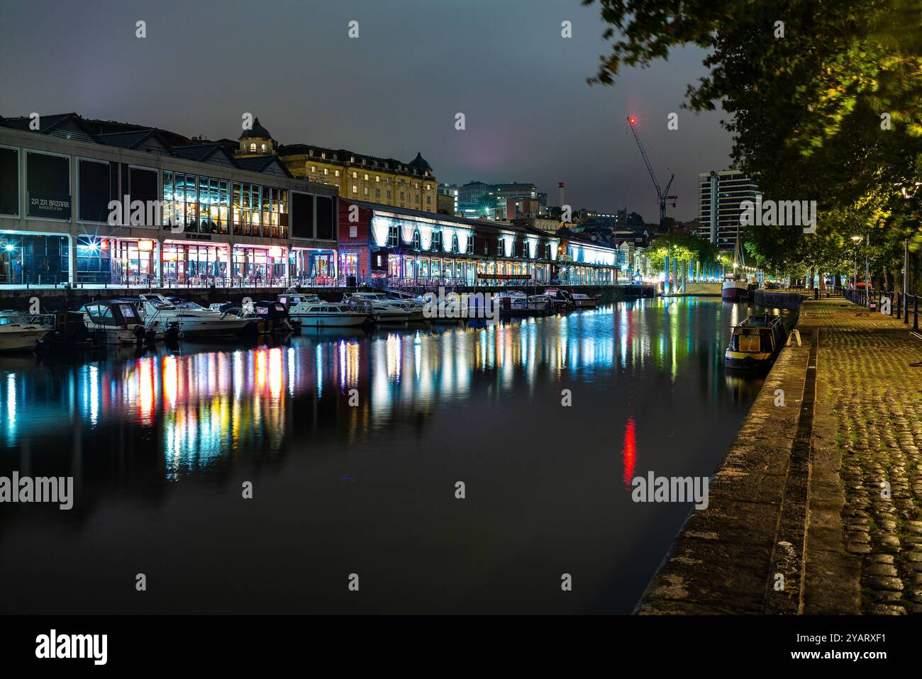 Bristol harborside illuminated at night Stock Photo