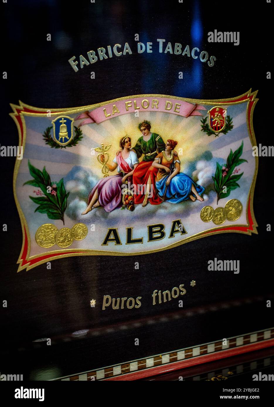 The Flor de Alba collection is a tribute to the traditional labels of Cuban cigar boxes Stock Photo