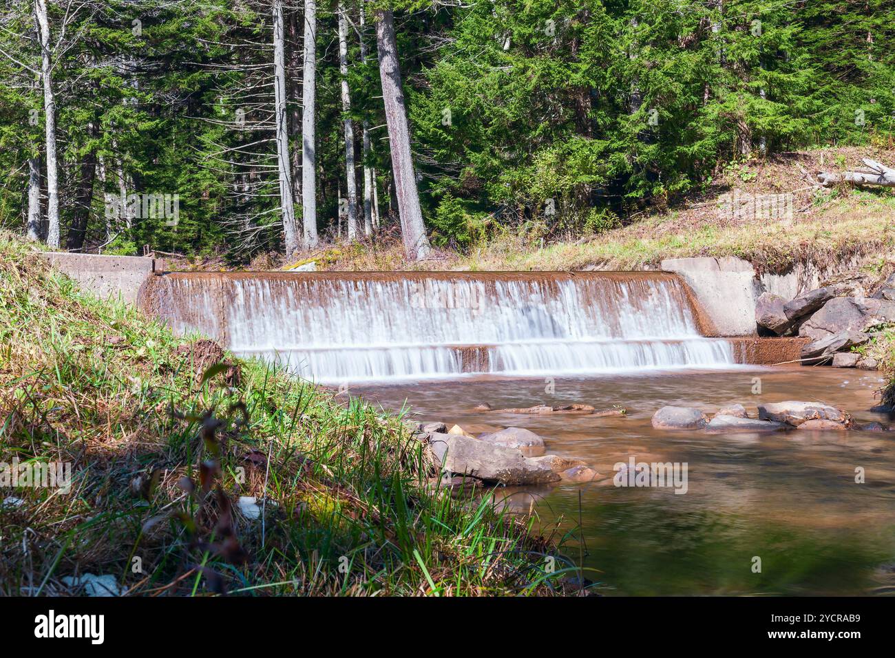 A man made waterfall along the road to the Bald Knob scenic overlook. West Virginia. USA Stock Photo