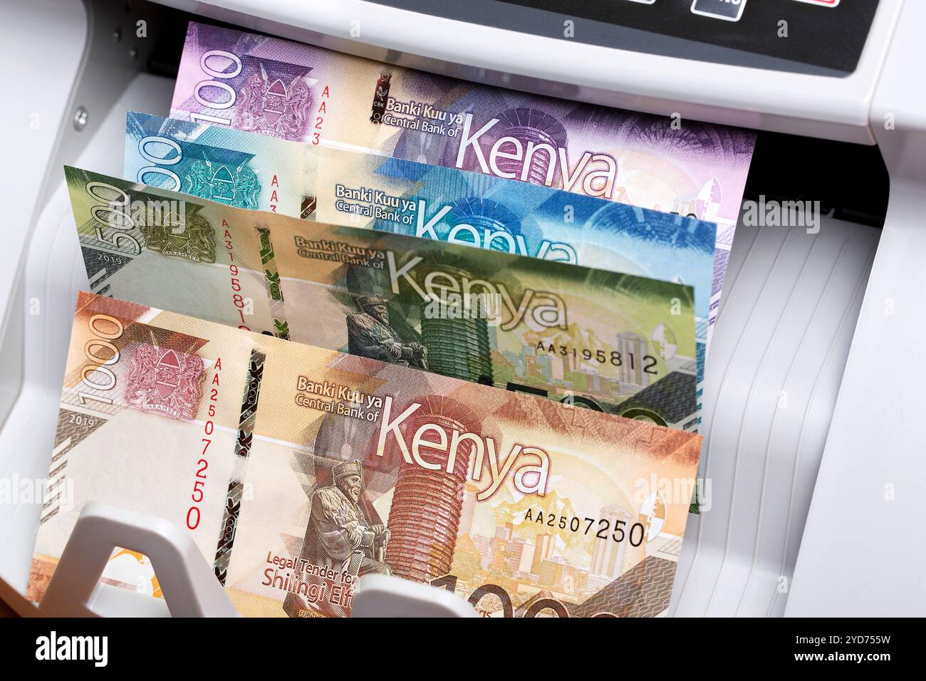 Kenyan shilling in a counting machine Stock Photo