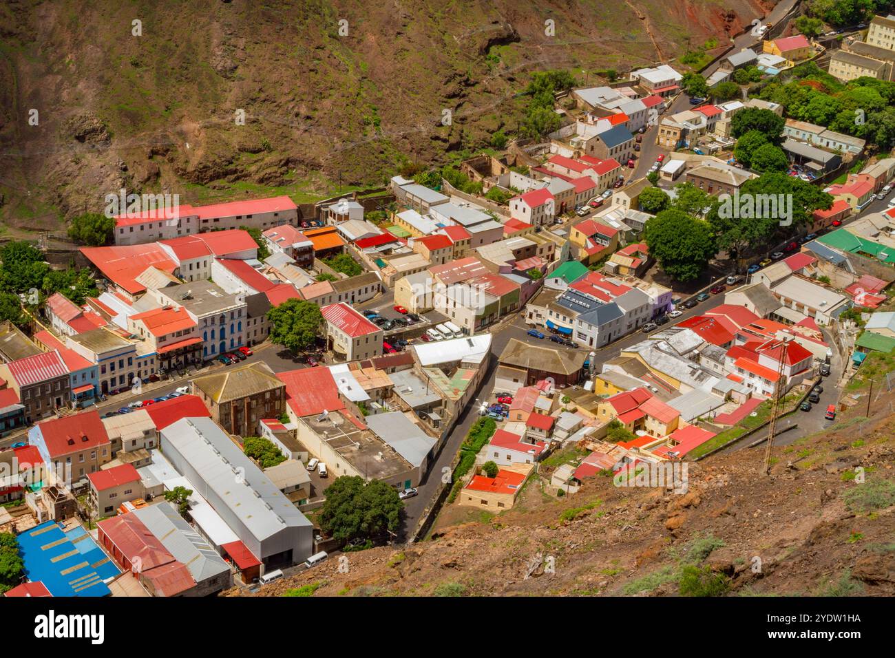 View of Jamestown from the top of Jacob's Ladder on Saint Helena, South Atlantic Ocean Stock Photo